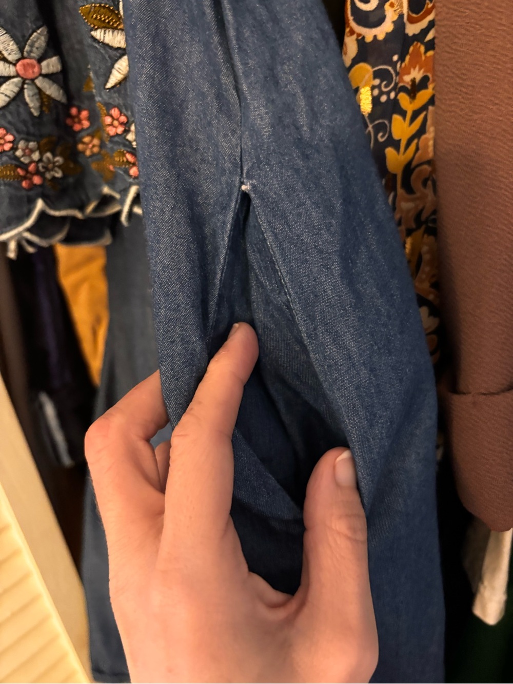 Embroidered Denim Midi Dress - Blue Boho Cottagecore - Picture 4 of 10
